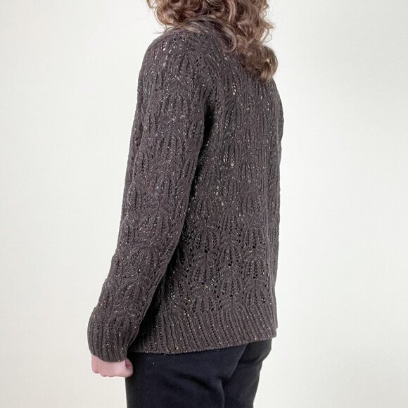 Vintage Wool Blend Cardigan Sweater Open Knit Cottagecore Rustic Cozy Romantic - Picture 5 of 9